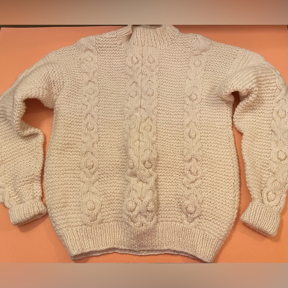 Vintage Handmade Cream Cable Knit Sweater - Picture 2 of 6
